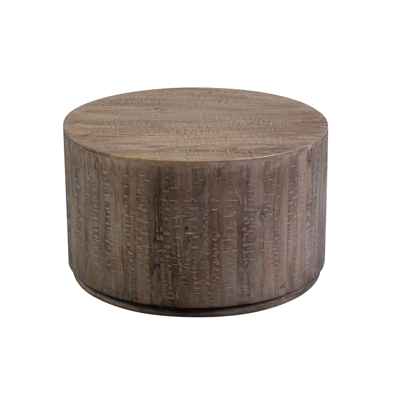 Drum Mango Wood Round Coffee Table - Gray Wash.