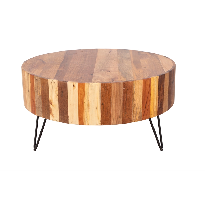 Tulsa Reclaimed Wood Round Coffee Table With Hairpin Legs Natural