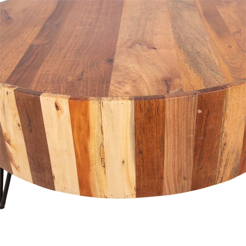 Tulsa Reclaimed Wood Round Coffee Table With Hairpin Legs Natural