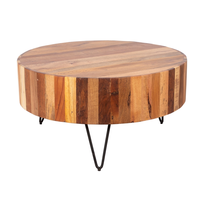 Tulsa Reclaimed Wood Round Coffee Table With Hairpin Legs Natural