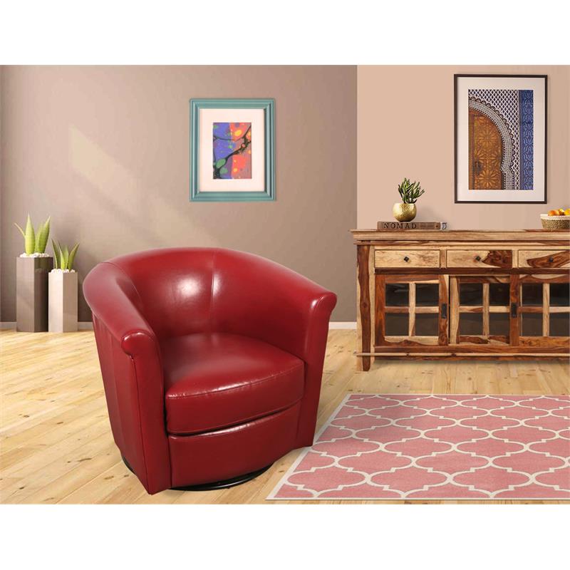 Porter Designs Marvel Contemporary Leather-Look Swivel Accent Chair - Red