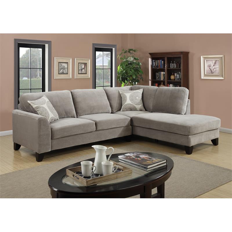 Porter Designs Malibu Soft Microfiber 2 Piece Sectional w/Ottoman in Dove Gray