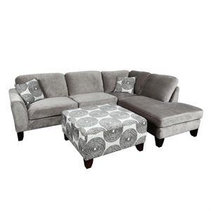 Porter Designs Malibu Soft Microfiber 2 Piece Sectional w/Ottoman in Dove Gray