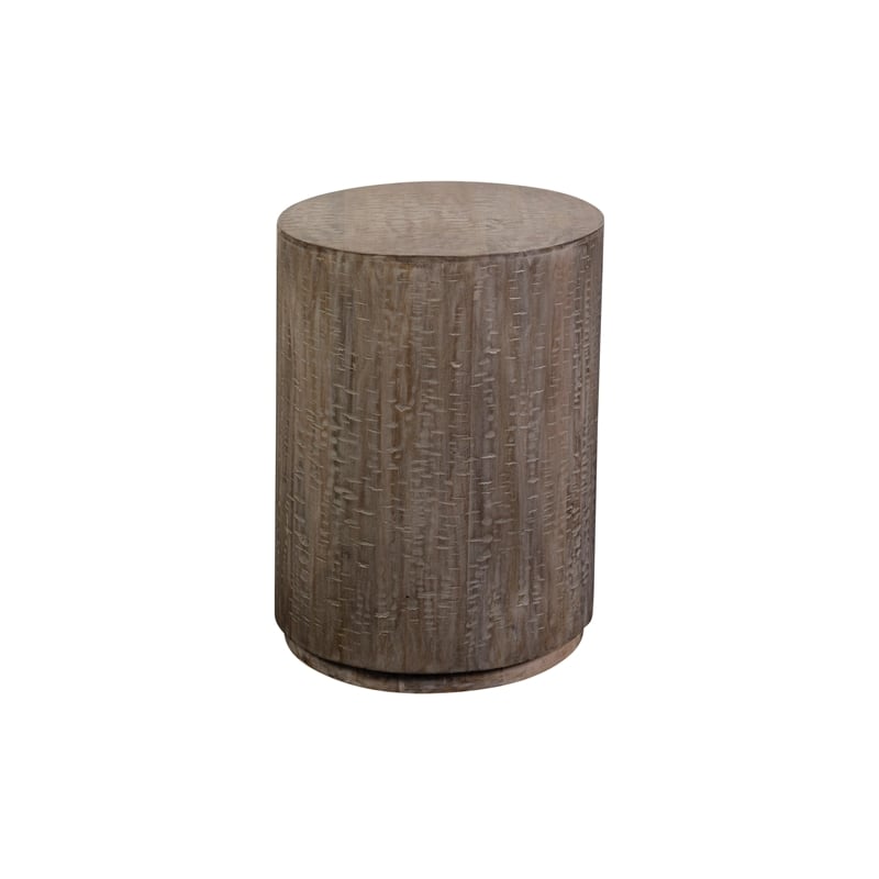 Drum Gray Wash Mango Wood Round End Table.
