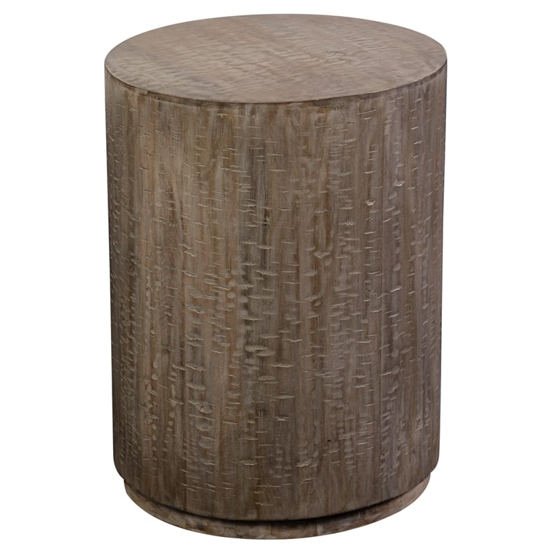 Drum Gray Wash Mango Wood Round End Table.
