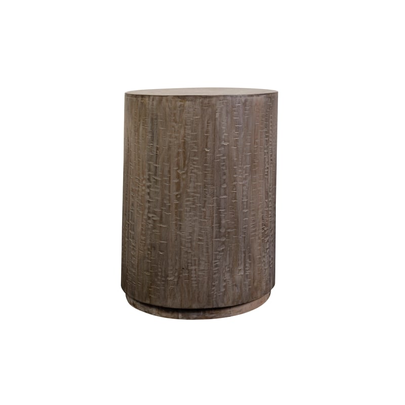 Drum Gray Wash Mango Wood Round End Table.