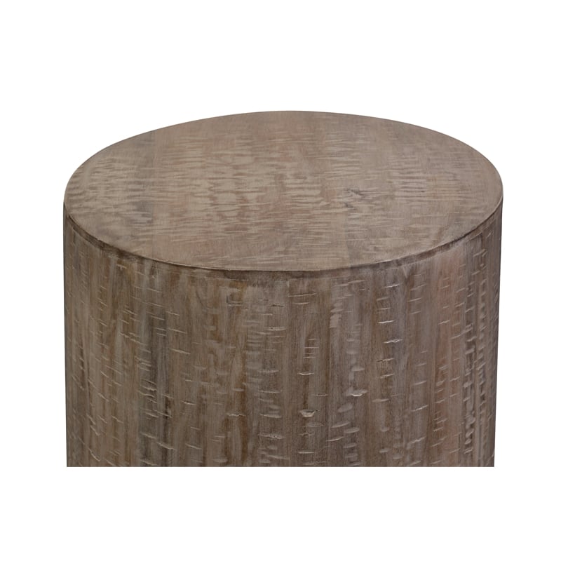 Drum Gray Wash Mango Wood Round End Table.
