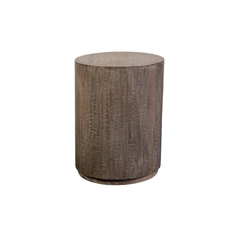 Drum Gray Wash Mango Wood Round End Table.