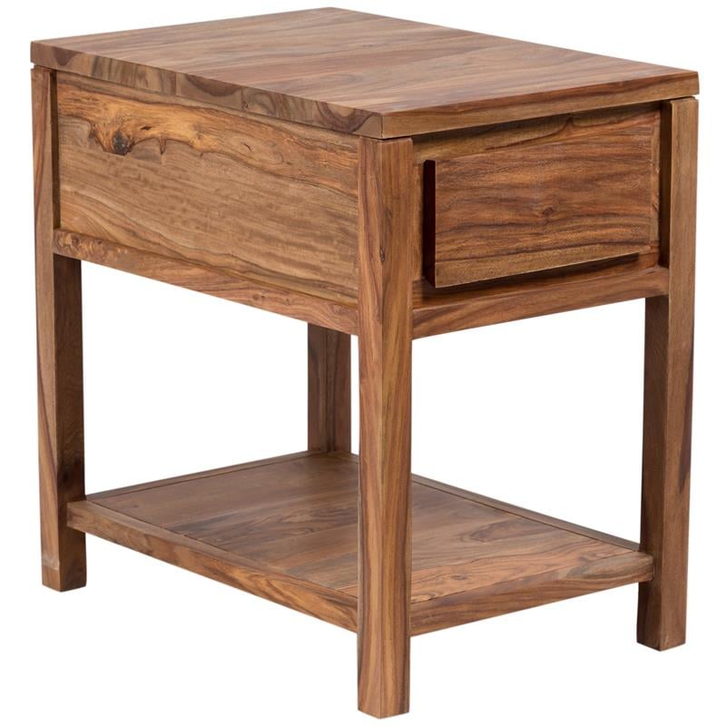 Urban Mid-Century Modern Sheesham Wood End Table With Drawer - Natural.