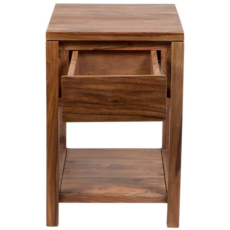 Urban Mid-Century Modern Sheesham Wood End Table With Drawer - Natural.