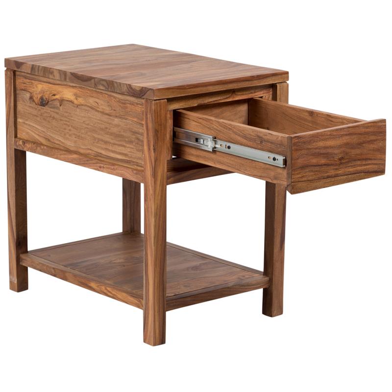 Urban Mid-Century Modern Sheesham Wood End Table With Drawer - Natural.