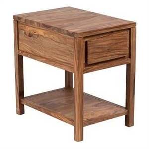 Urban Mid-Century Modern Sheesham Wood End Table With Drawer - Natural.