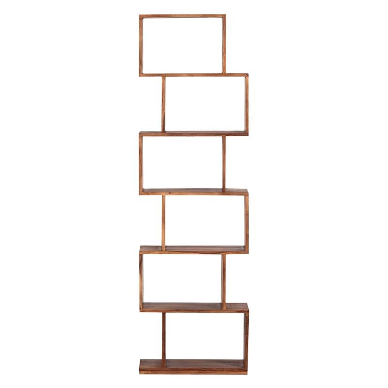 Porter Designs Modern 6-Shelf Stacked Wood Bookcase in Natural Brown.