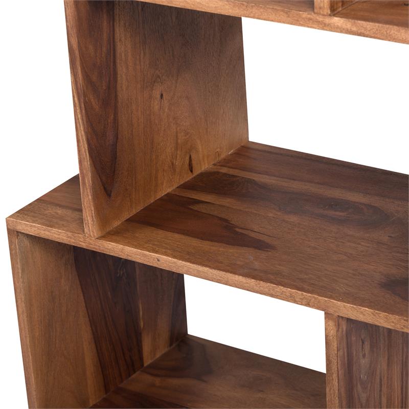 Porter Designs Modern 6-Shelf Stacked Wood Bookcase in Natural Brown.