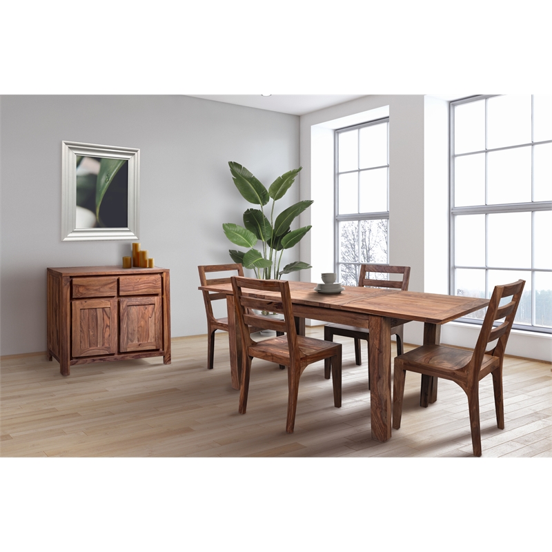 Urban Mid-Century Modern Sheesham Wood Dining Chair in Natural (Set of 2)