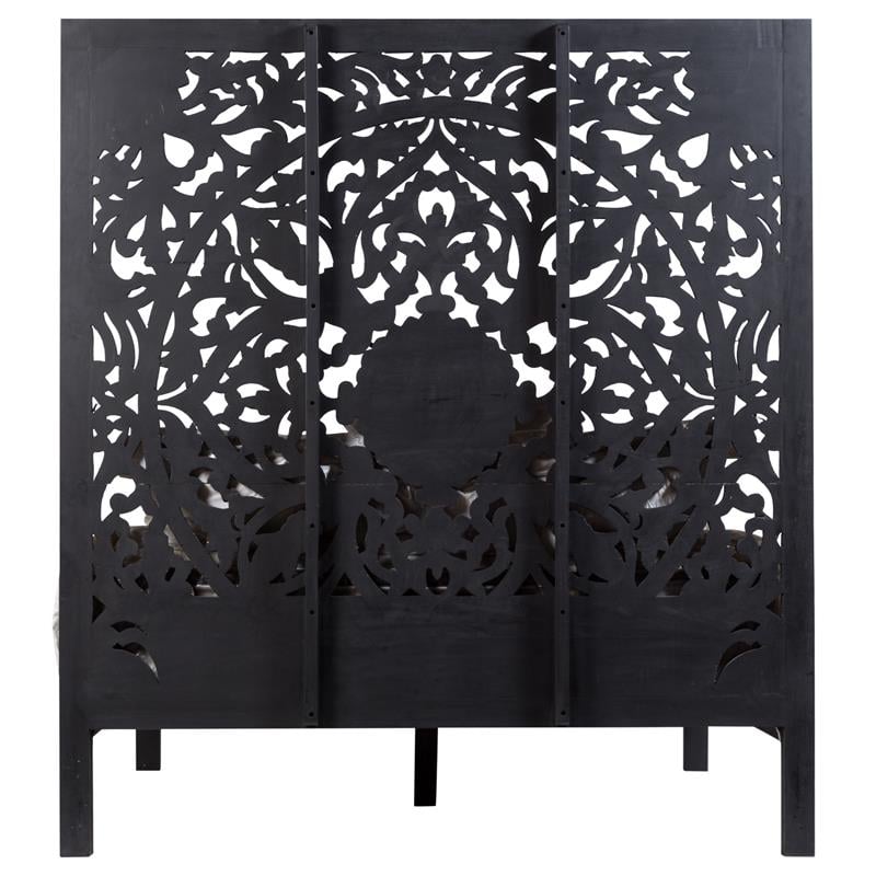 Bali Hand Carved Floral Queen Bed - Black