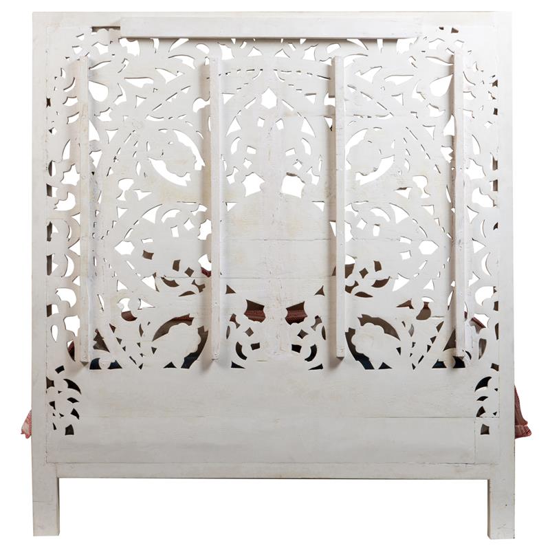 Bali Hand Carved Floral Queen Bed - White | Cymax Business