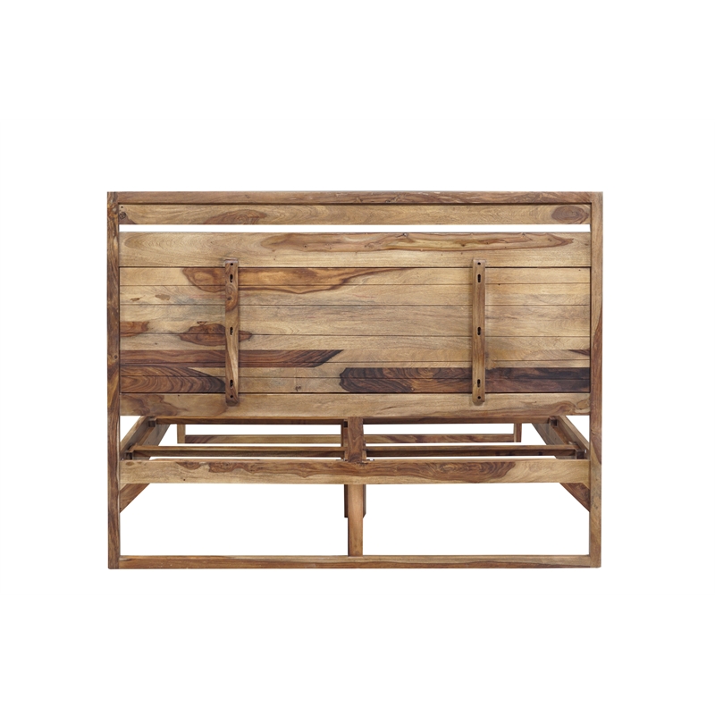 Urban Mid-Century Modern Sheesham Wood Queen Bed.