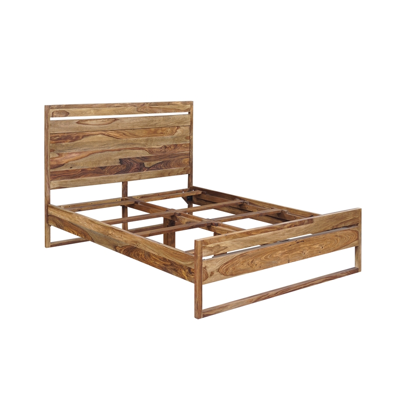 Urban Mid-Century Modern Sheesham Wood Queen Bed.