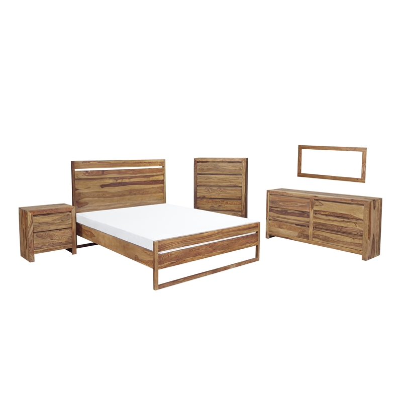 Urban Mid-Century Modern Sheesham Wood Queen Bed.