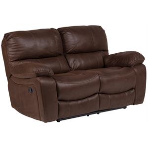 ramsey transitional leather-look microfiber reclining loveseat - brown