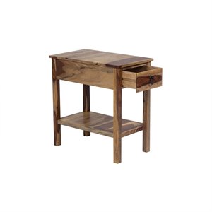 solid sheesham wood chairside end table with drawer