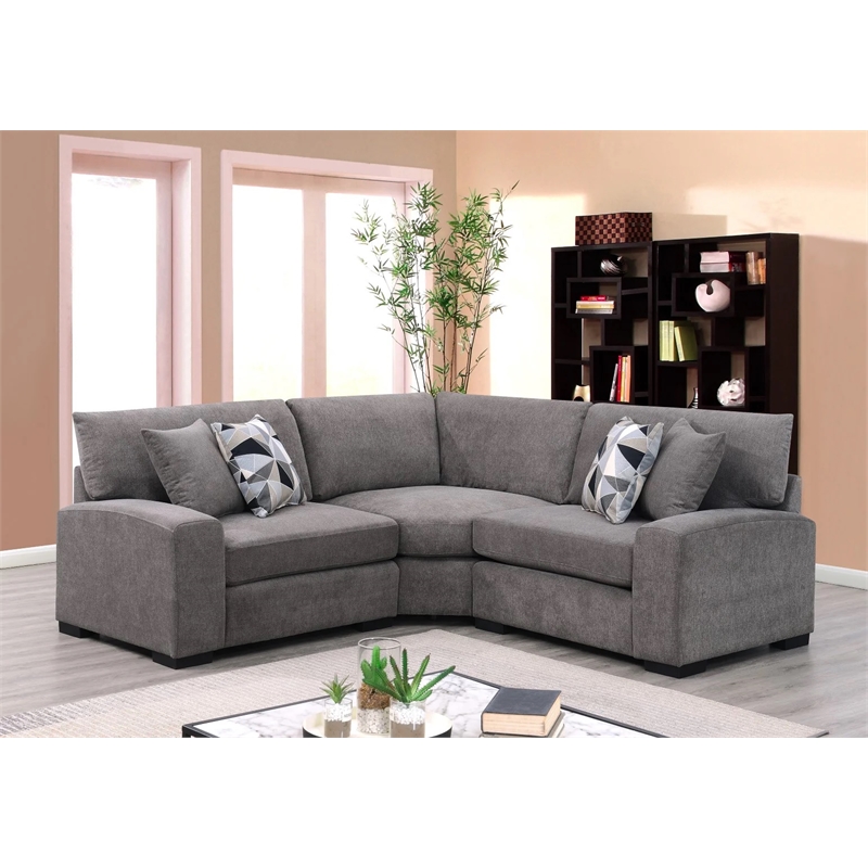 Porter Designs Clayton Soft Microfiber 3 Piece Sectional in Charcoal Gray