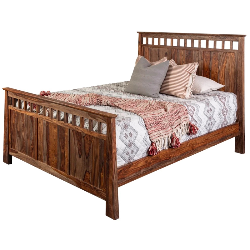 Porter Designs Kalispell Sheesham Solid Wood Queen Bed in Harvest Brown