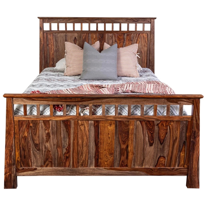 Porter Designs Kalispell Sheesham Solid Wood Queen Bed in Harvest Brown