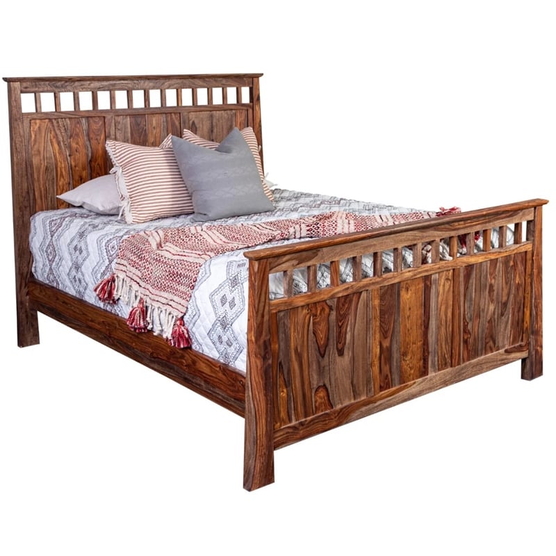 Porter Designs Kalispell Sheesham Solid Wood Queen Bed in Harvest Brown