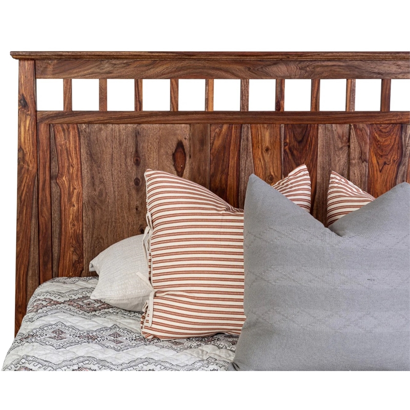 Porter Designs Kalispell Sheesham Solid Wood Queen Bed in Harvest Brown