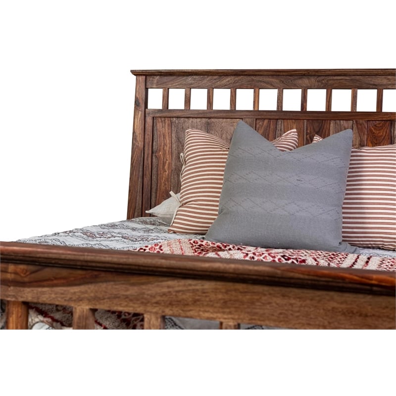 Porter Designs Kalispell Sheesham Solid Wood Queen Bed in Harvest Brown