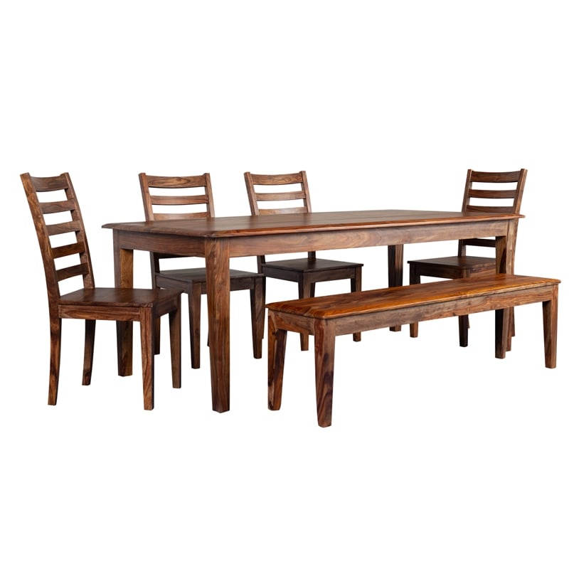 Porter Designs Sonora Solid Sheesham Wood Dining Bench in Brown