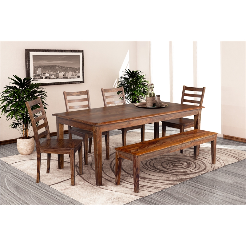 Porter Designs Sonora Solid Sheesham Wood Dining Bench in Brown