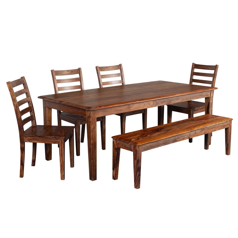 Porter Designs Sonora Solid Sheesham Wood Dining Bench in Brown