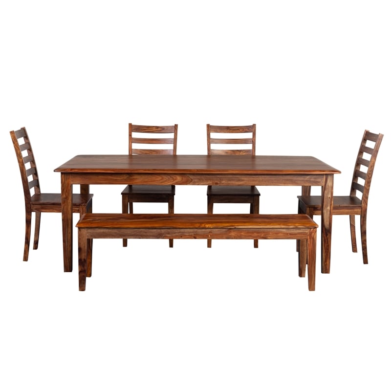 Porter Designs Sonora Solid Sheesham Wood Dining Bench in Brown