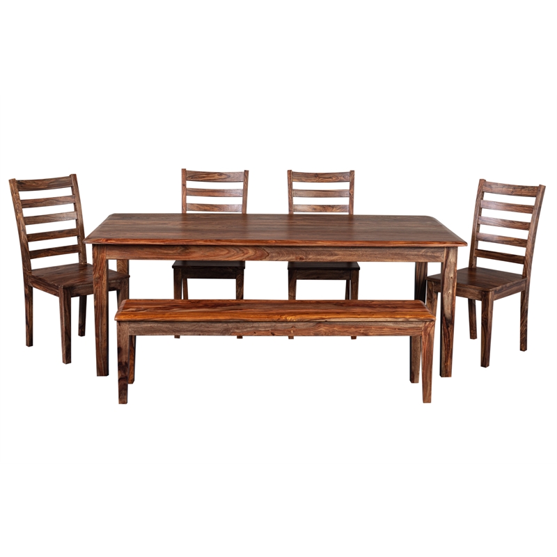 Porter Designs Sonora Solid Sheesham Wood Dining Bench in Brown