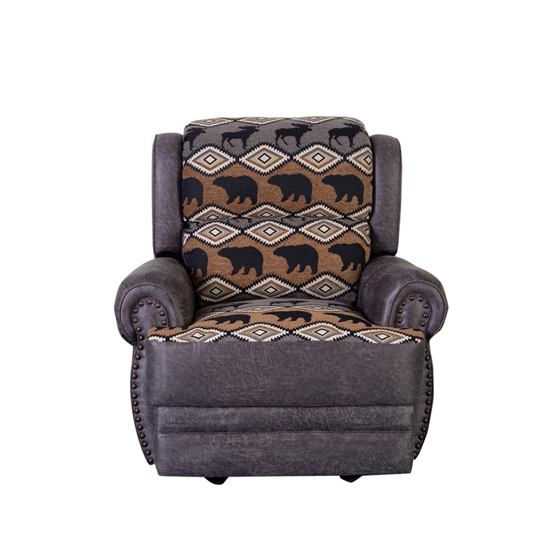 Porter Designs Hunter Wildlife Pattern LeatherLook Recliner Gray