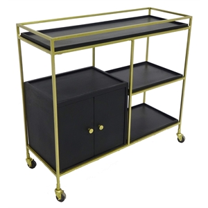cassini contemporary 3 shelf and 2 door cabinet trolley bar cart - black