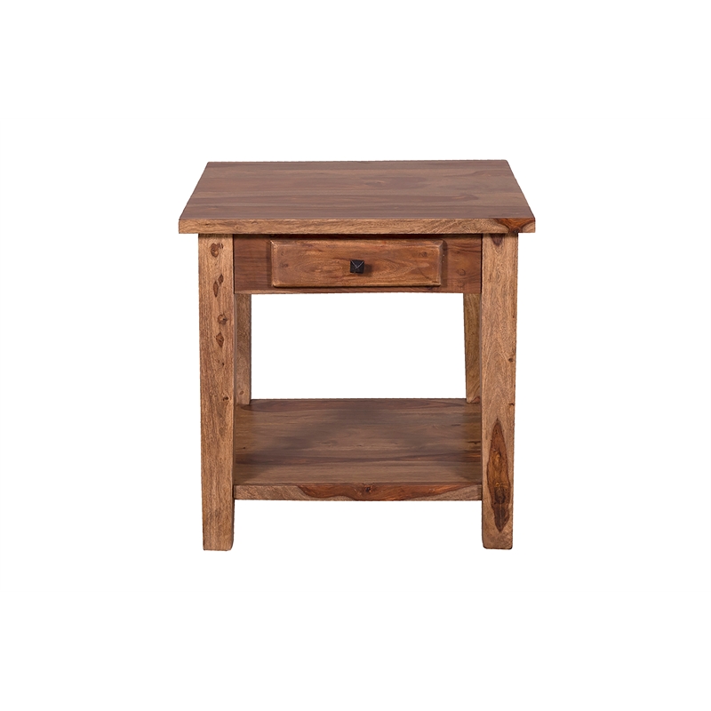 Porter Designs Taos Solid Sheesham Wood End Table Brown