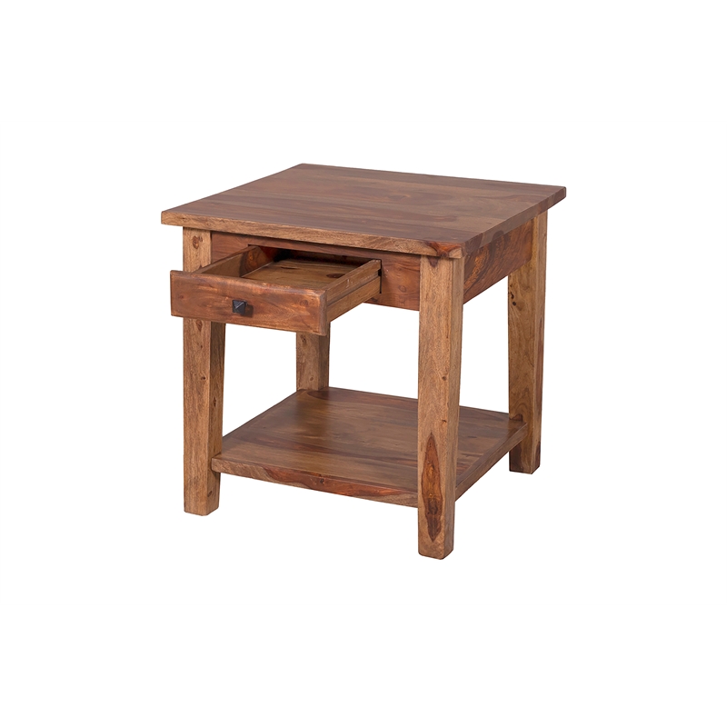 Porter Designs Taos Solid Sheesham Wood End Table Brown