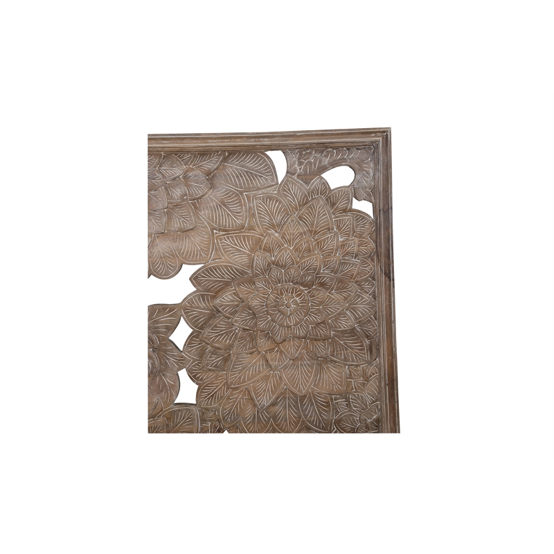 Porter Designs Dhalia Solid Wood Hand Carved Motif Queen Bed in Tan