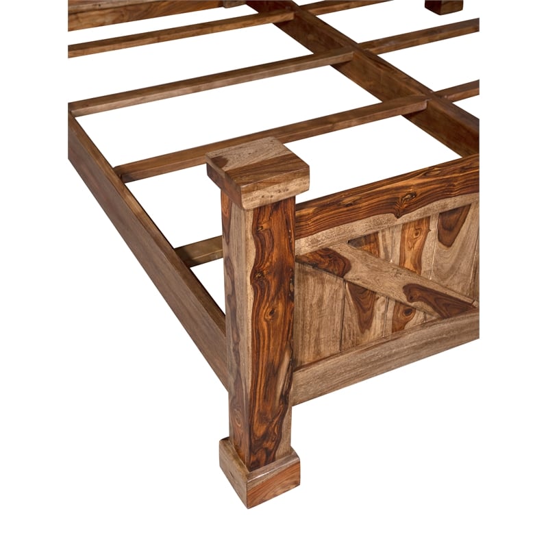 Porter Designs Crossroads Solid Sheesham Wood Queen Bed in Brown