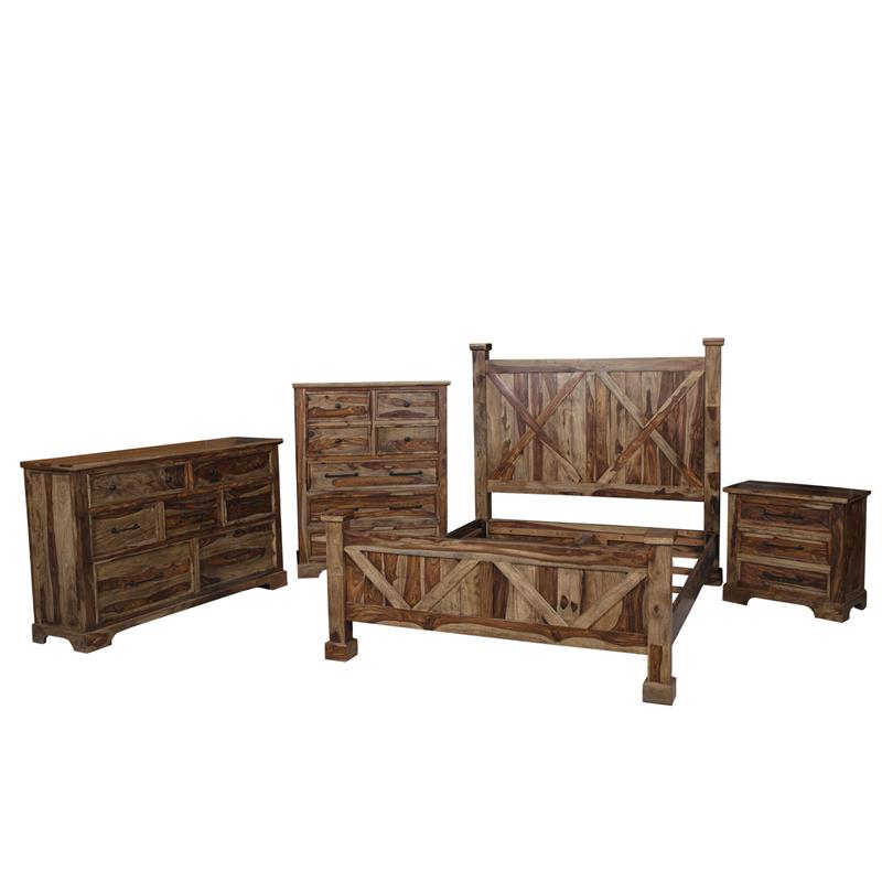 Porter Designs Crossroads Solid Sheesham Wood Queen Bed in Brown
