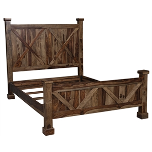 Porter Designs Crossroads Solid Sheesham Wood Queen Bed in Brown