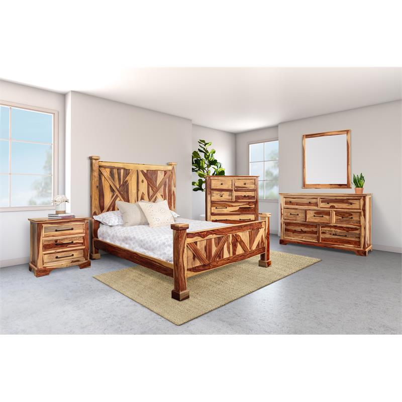 Porter Designs Crossroads Solid Sheesham Wood Queen Bed in Natural