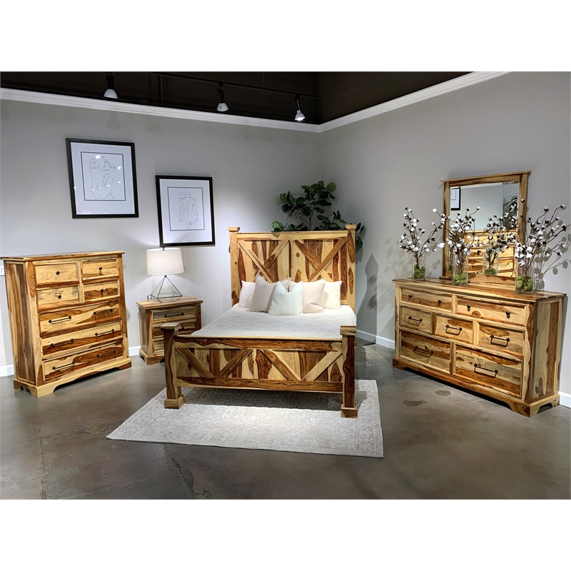 Porter Designs Crossroads Solid Sheesham Wood Queen Bed in Natural
