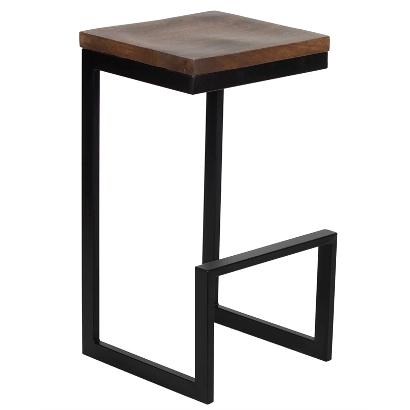 Porter Designs Cube Solid Wood & Metal Bar Stool in Brown