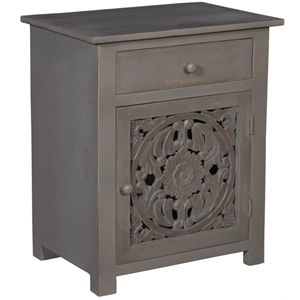 porter designs mandala indian motif solid wood nightstand - gray