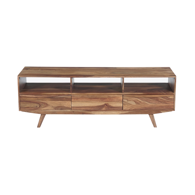 Porter Designs Fusion Solid Sheesham Wood TV Stand - Light Brown